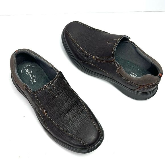 NWB Clarks Collection Cotrell Step Slip-On Shoes Brown Leather Men’s size 9W - Picture 3 of 15